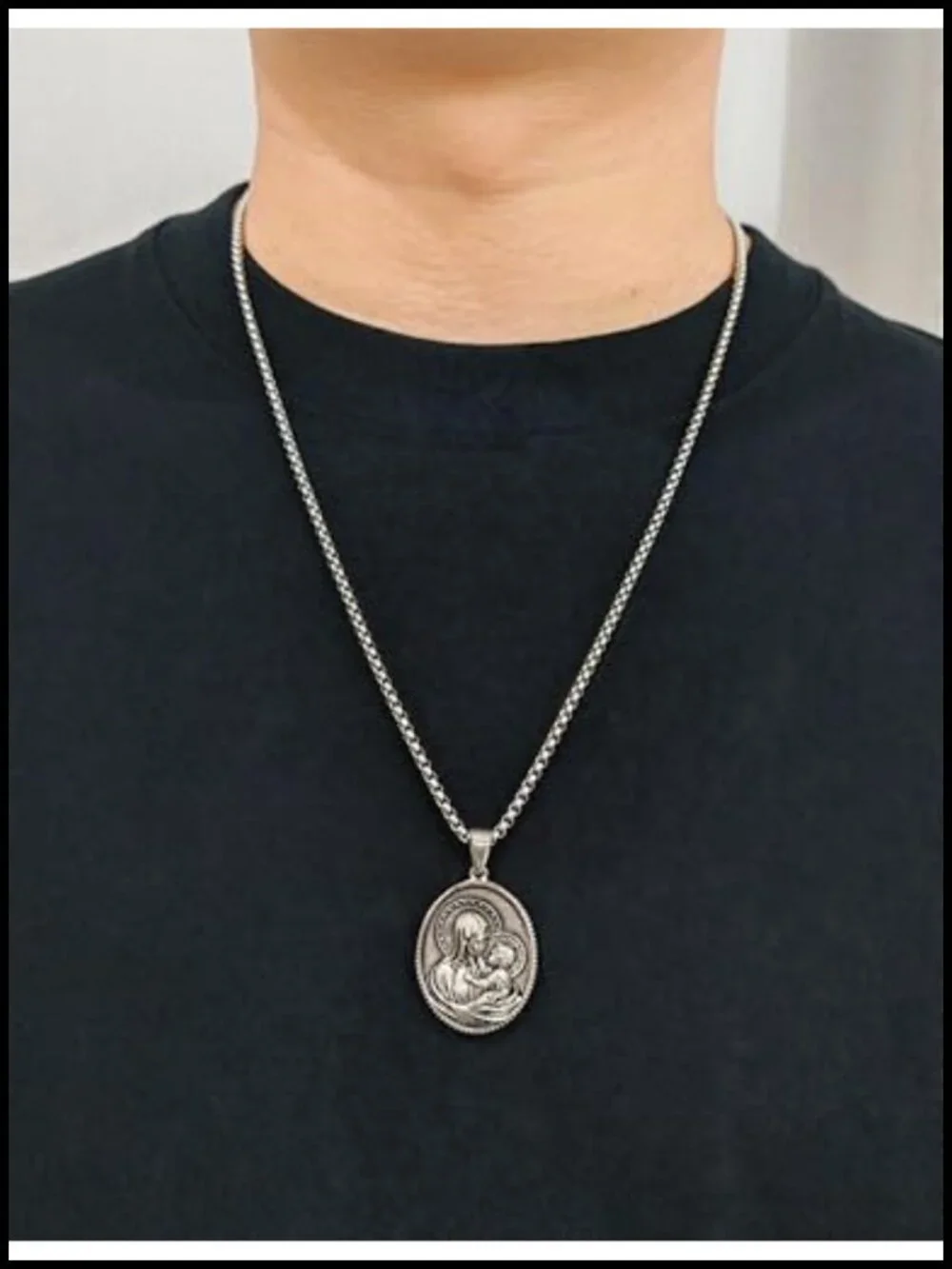 Virgin Mary Necklace Miraculous Medal Pendant 316L Stainless Steel Religious